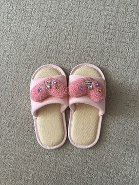 Pink Fuzzy Slippers with Gem Accents